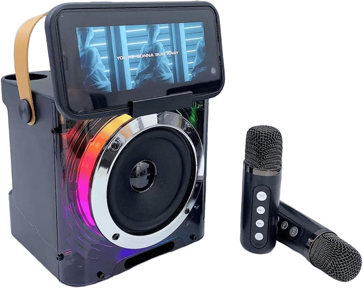 Draagbare Karaoke Machine met 2 Draadloze Microfoons en Bluetooth Speaker voor Feesten