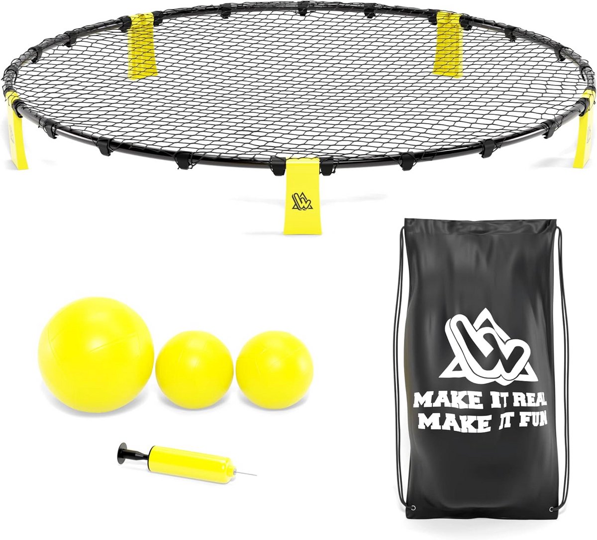Roundnet Smashbal Set 90 cm inclusief 3 Ballen, Pomp en Draagtas