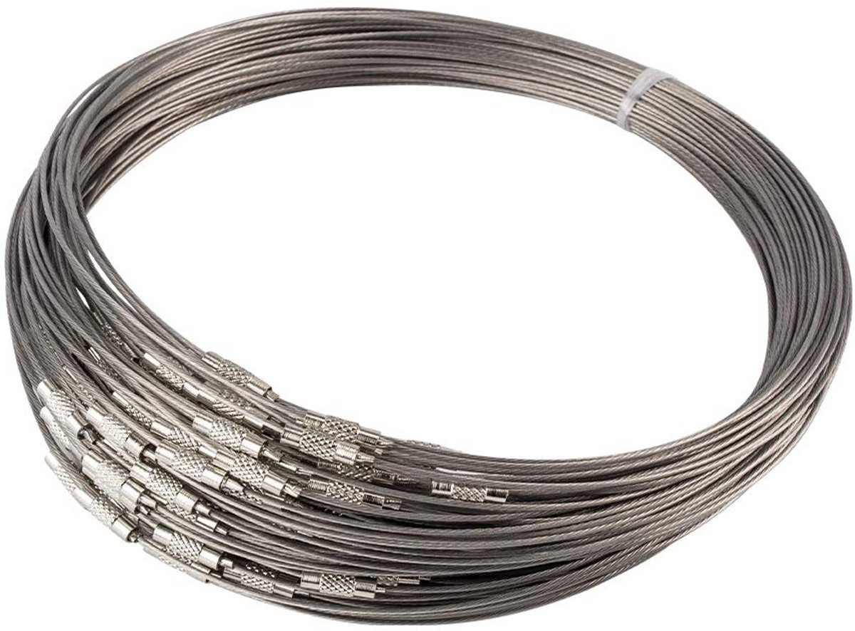 100 Stuks Stalen Sets voor Halskettingen Maken 45 cm Draad met Schroefsluiting Witmetaal