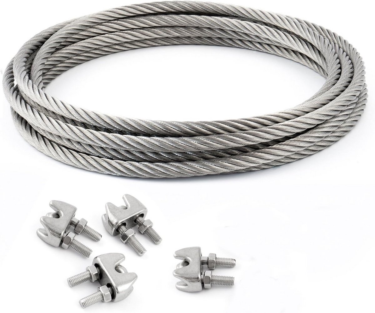 Sterke Roestvrijstalen Kabel 5 Meter 8mm 7x7 Constructie met Beugels