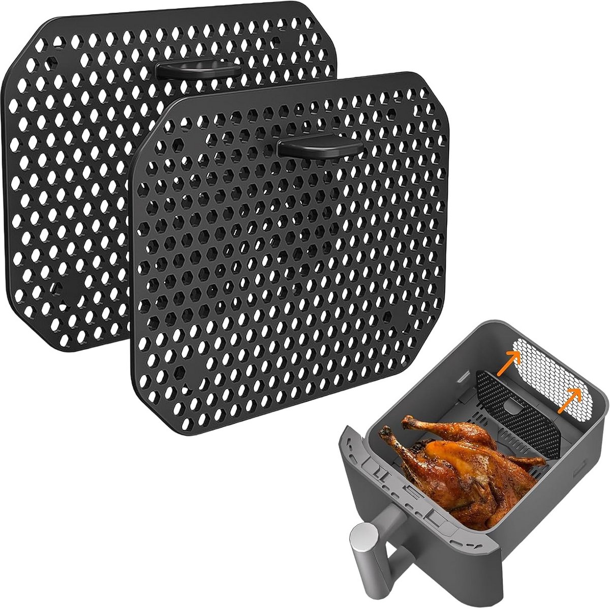 2x Herbruikbare Siliconen Airfryer Bakvormen Zwart Voor Heteluchtfriteuses