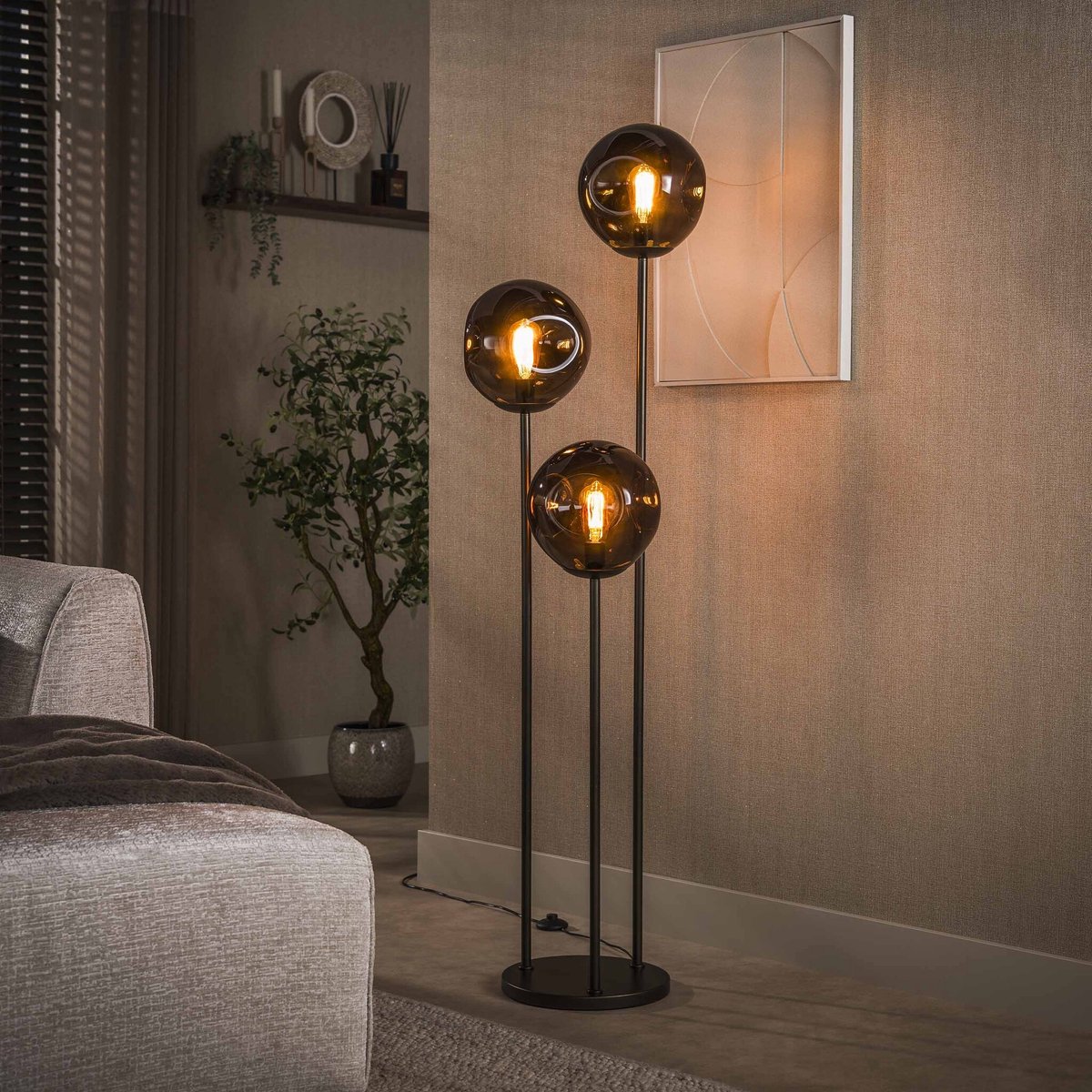 PS-Collection Vloerlamp Stellar Getrapt - Bruin - Glas/Metaal - vloerlampen woonkamer, vloerlamp zwart, vloerlamp industrieel, vloer lamp, vloerlampen landelijk, staande lampen woonkamer, staande lampen, staande lamp industrieel