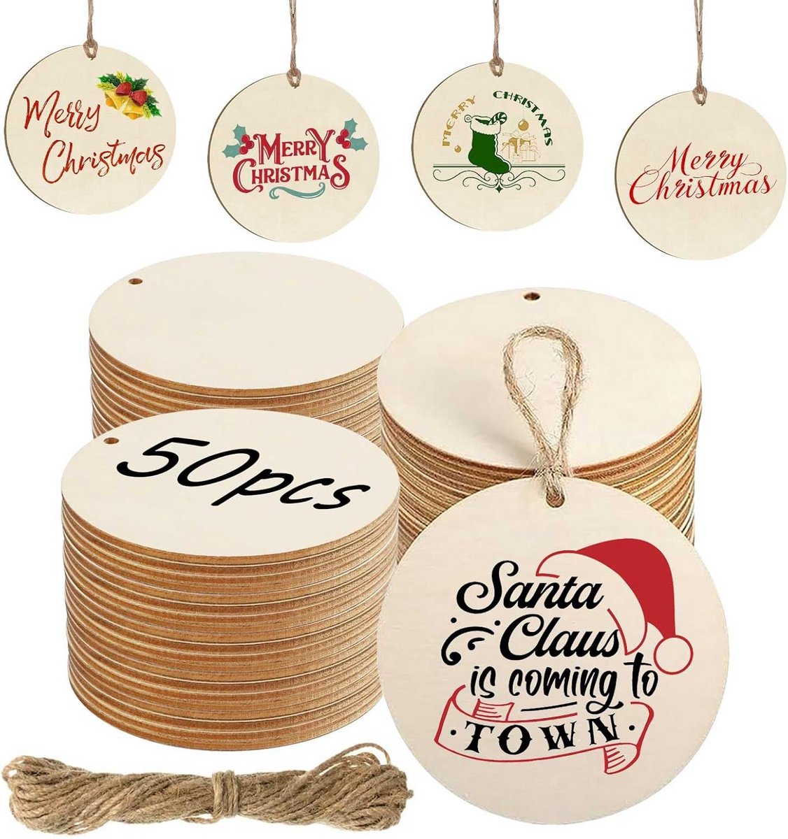 50 Houten Cirkels met Gat voor Knutselen en Decoratie