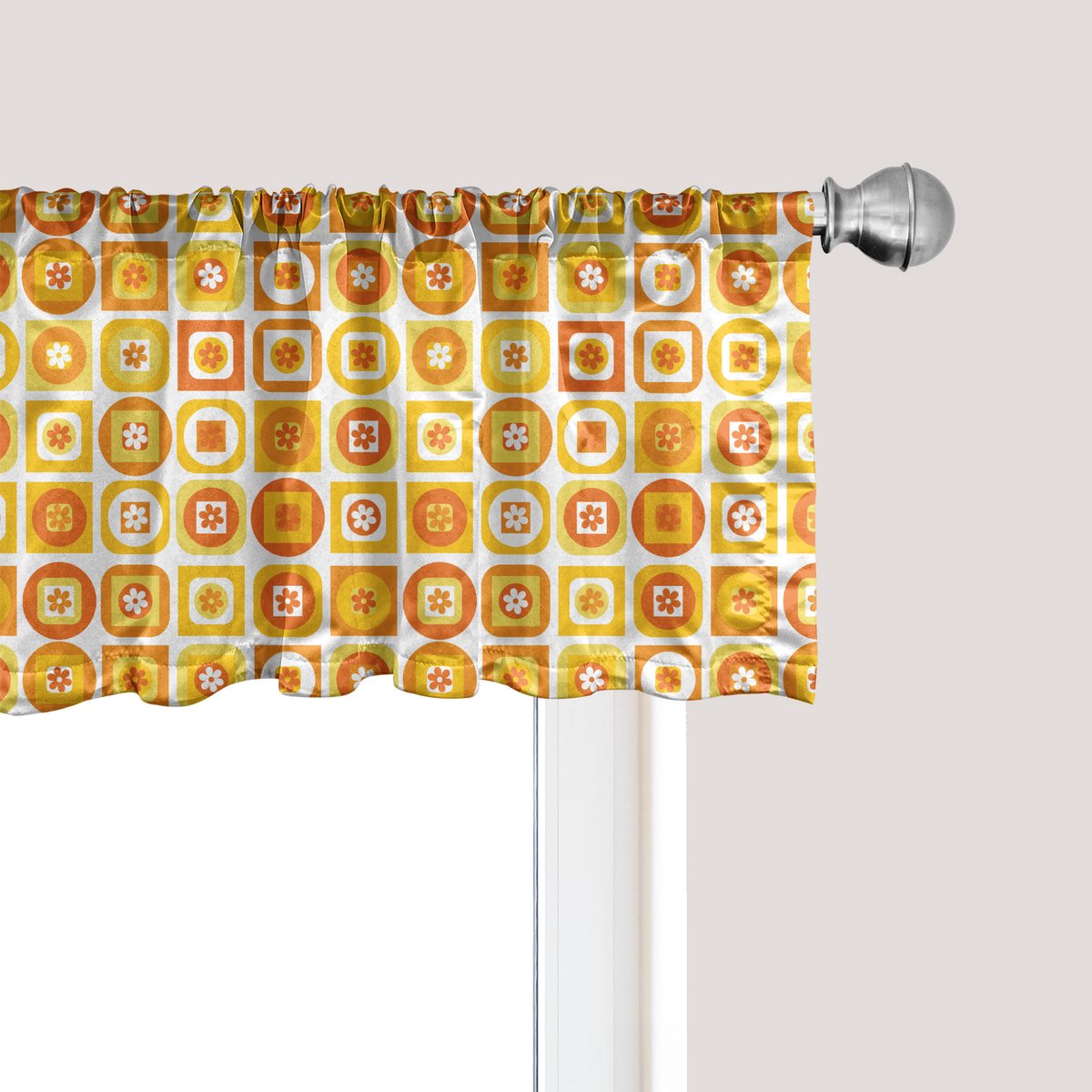 ABAKUHAUS Bloemenpatroon raamvalletje, gordijnvalletje voor keuken en slaapkamer met tunnelzoom, 137 cm x 30 cm, oranje mosterd