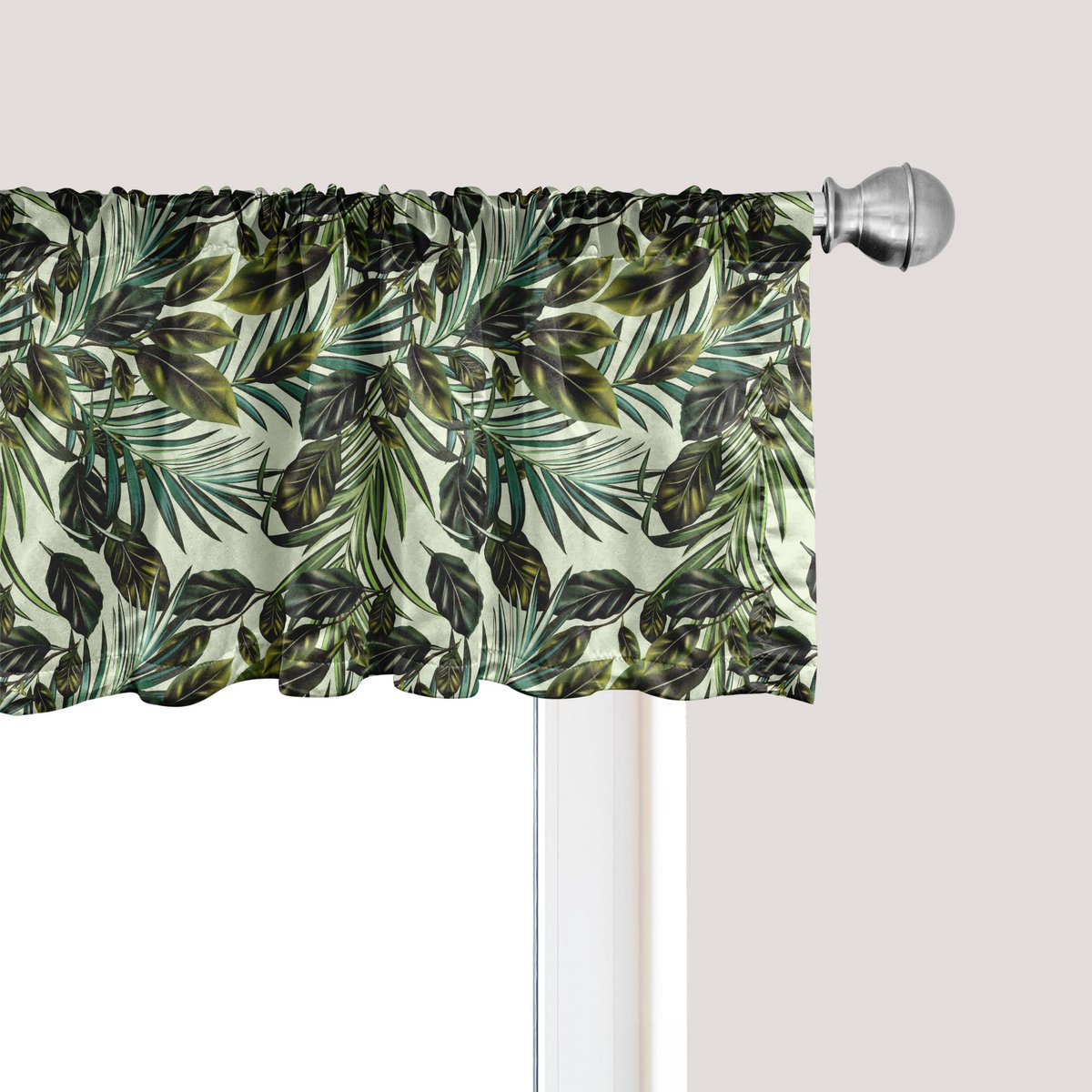 ABAKUHAUS Philodendron raamvalletje, gordijnvalletje voor keuken en slaapkamer met tunnelzoom, 137 cm x 30 cm, lichtgroen en smaragdgroen