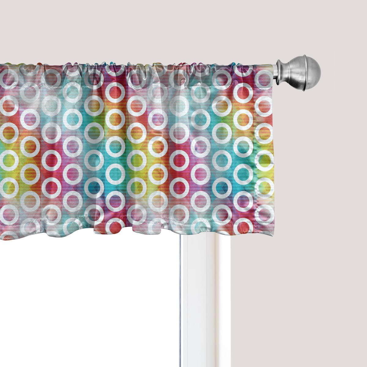 ABAKUHAUS Geometrische cirkel raamvalletje, gordijnvalletje voor keuken en slaapkamer met tunnelzoom, 137 cm x 30 cm, veelkleurig