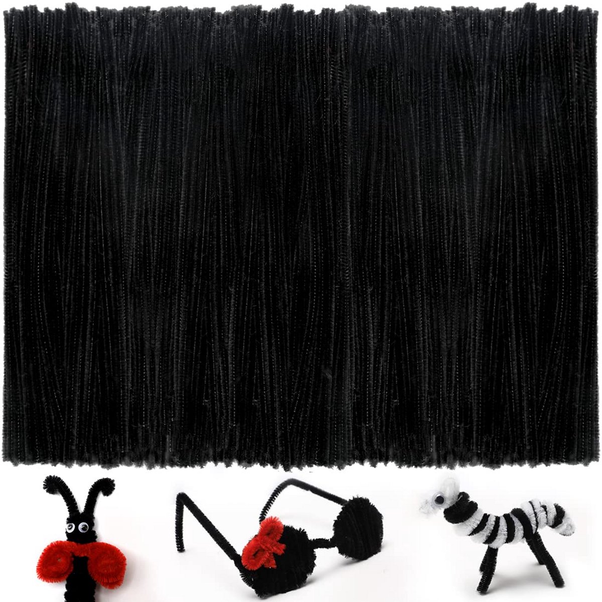 Zwarte Chenilledraad Krasters 30cm - Knutselmateriaal voor Creatieve Projecten