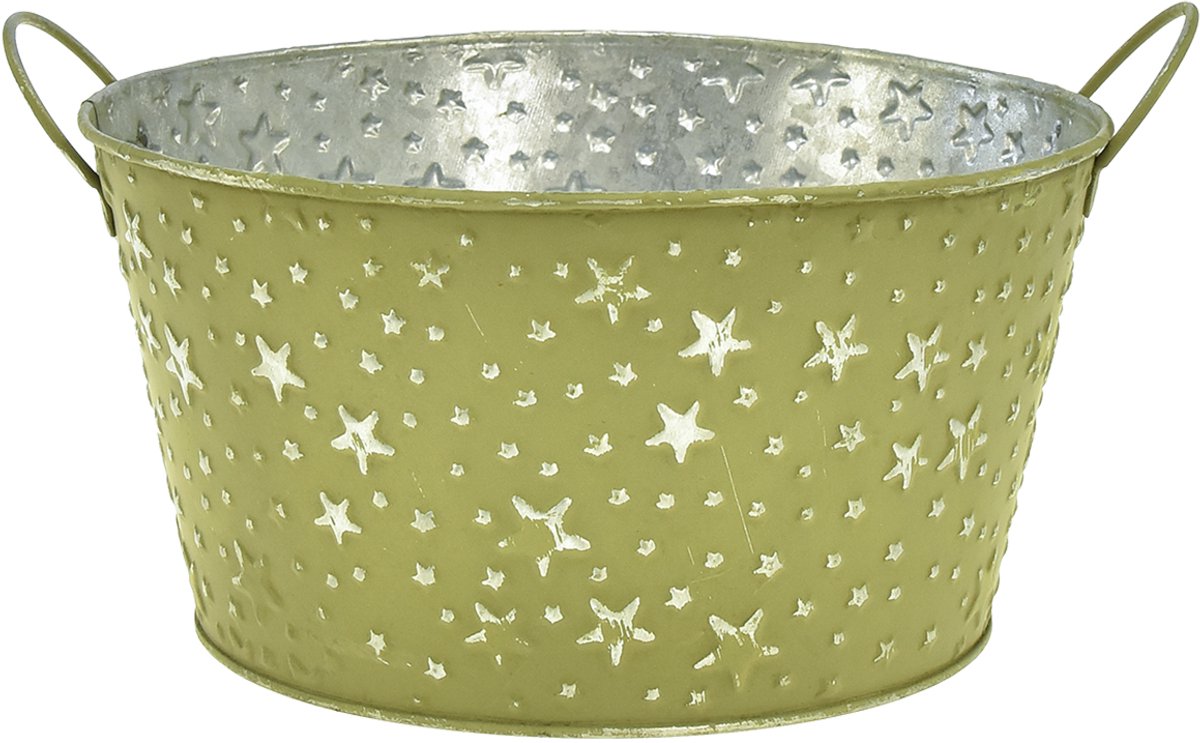 Metalen schaal met sterren en handvatten, groen, Ø20cm, H11,5cm