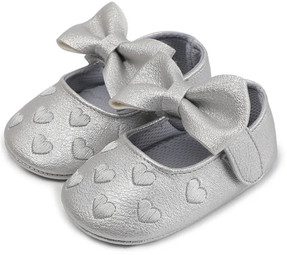 Ukkie Slofjes Babyschoenen Ballerina Hartjes Silver Maat 20 - meisjes - klittenband - zomer 4-9 maanden