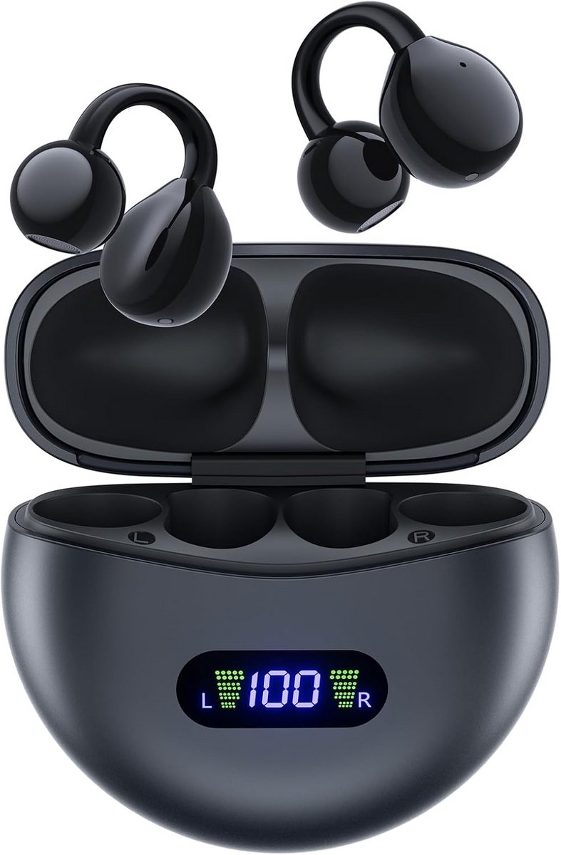 Open-Ear Clip-On Hoofdtelefoon met 40 Uur Speeltijd en Digitaal Display