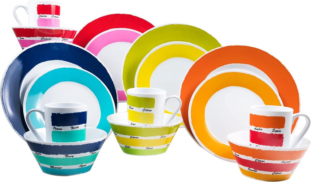 16-delige Melamine Servies set voor 4 Personen - Camping en Picknick Servies