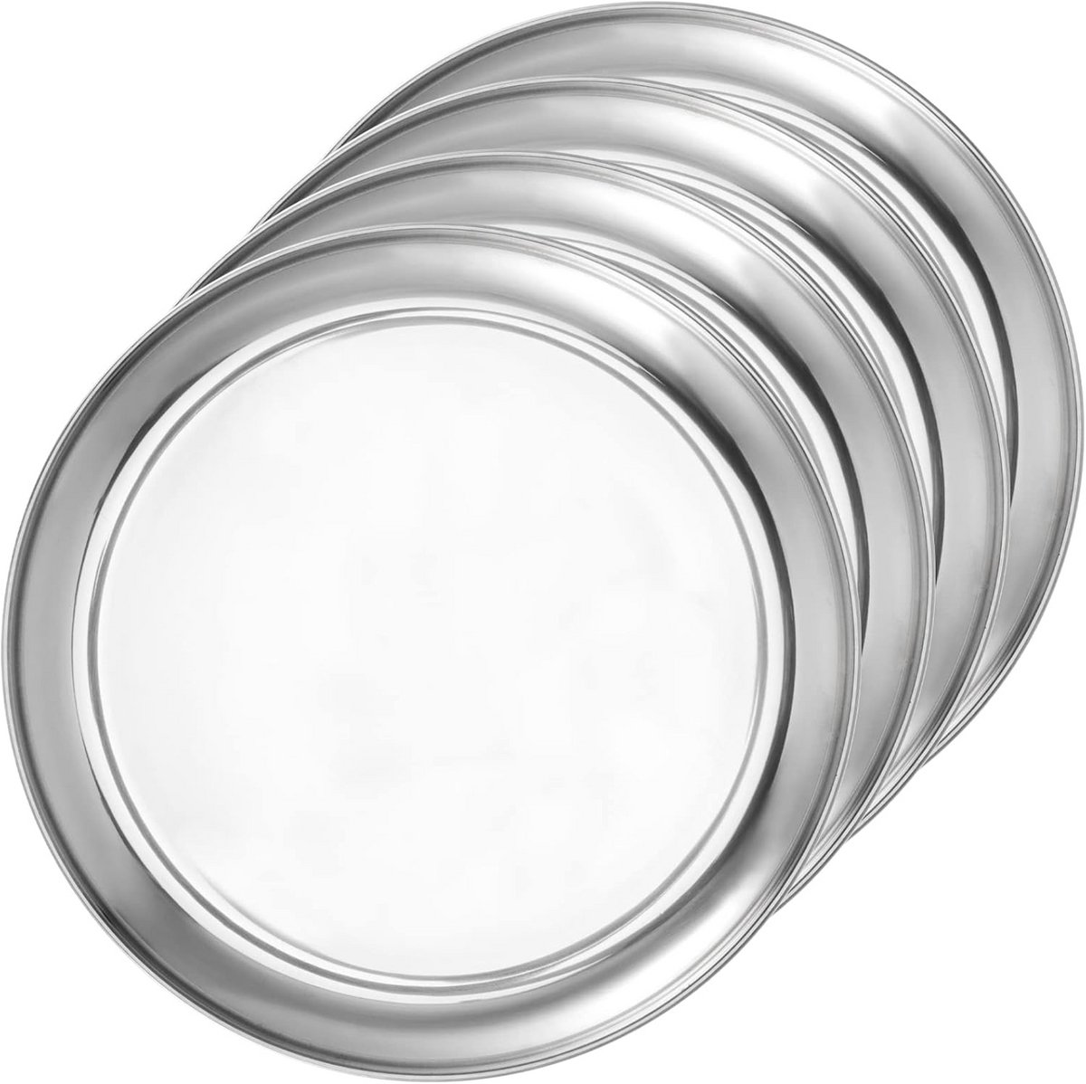 6x Ronde Rvs Borden 30 cm - Servies en Dienbladen van Roestvrij Staal