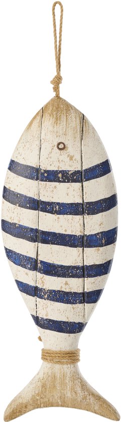 J-Line Suspension Poisson - bois - bleu/blanc - 2 pièces