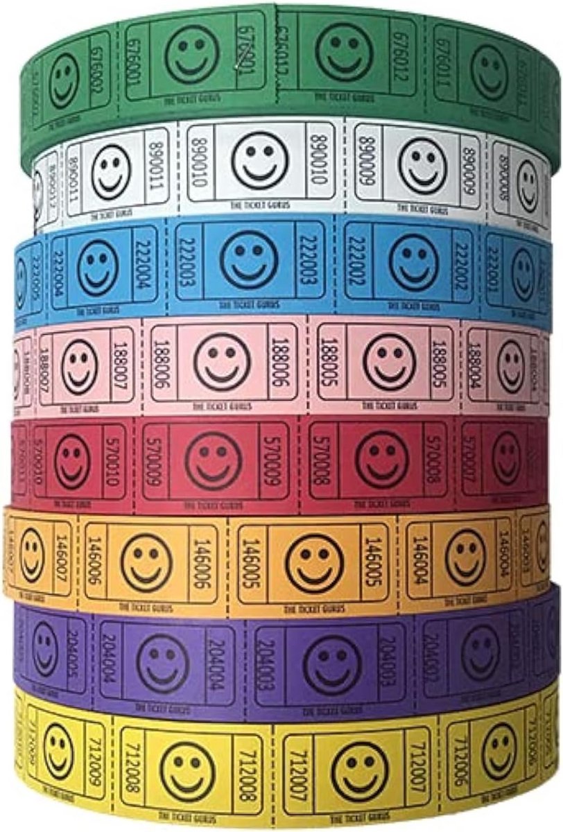 4x Rollen Smiley Tickets - Totaal 8000 Stuks in 4 Verschillende Kleuren