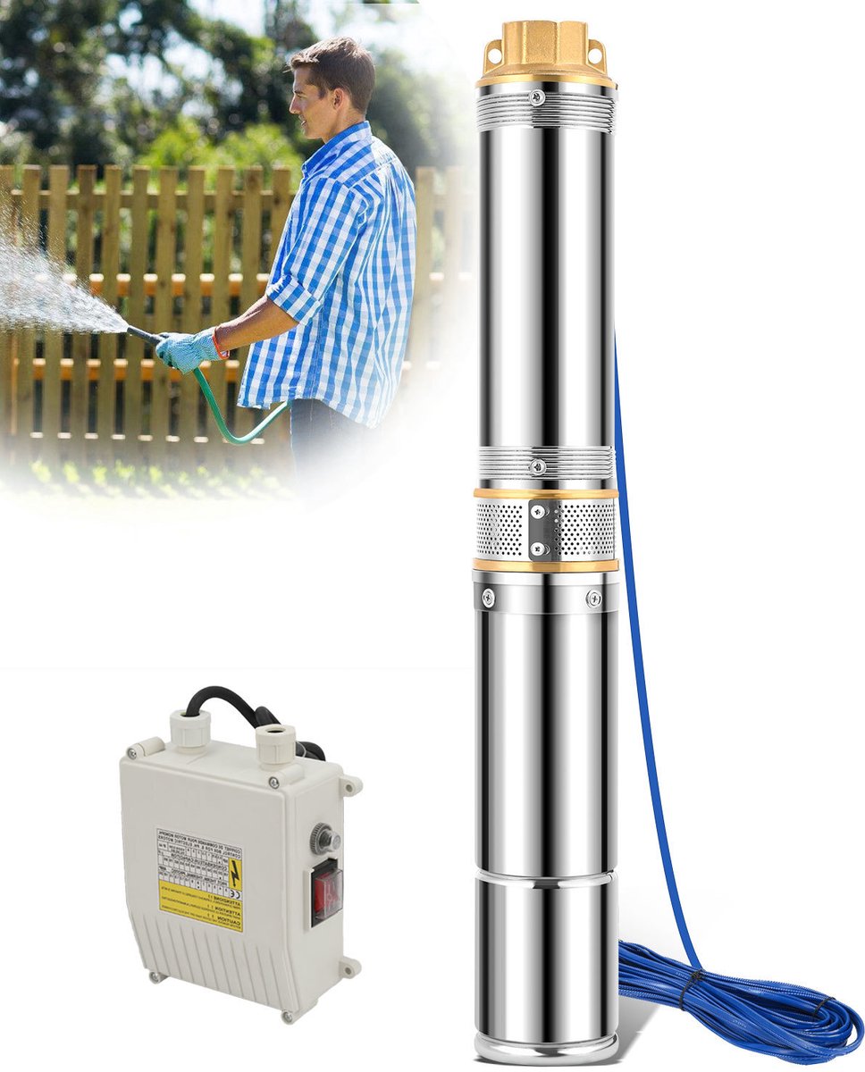 Diepe Bronpomp - Stroom 4000 L/H - 750W Dompelpomp - Maximale Opvoerhoogte van 81m - met Externe Schakelkast en 20 m Stroomkabel - met Terugslagklep en Filter - Voor Regentonnen Reservoirs - Kanalen - Rivieren – foto 7
