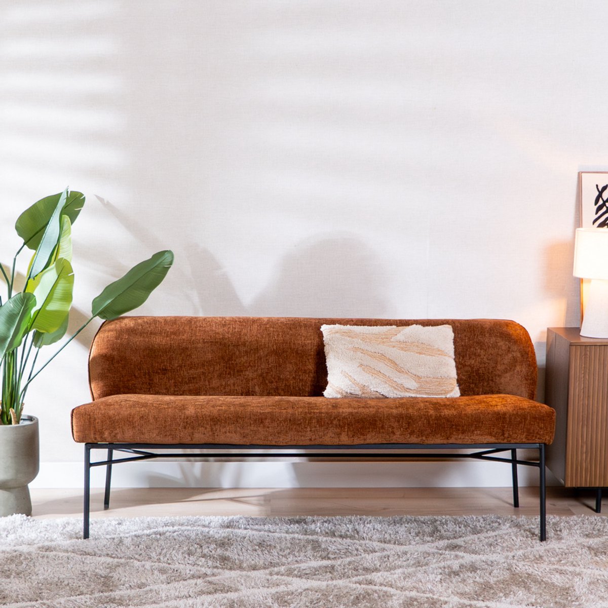 Bronx71® Eetkamerbank Momo chenille koper 220 cm - eettafelbank - eetbank