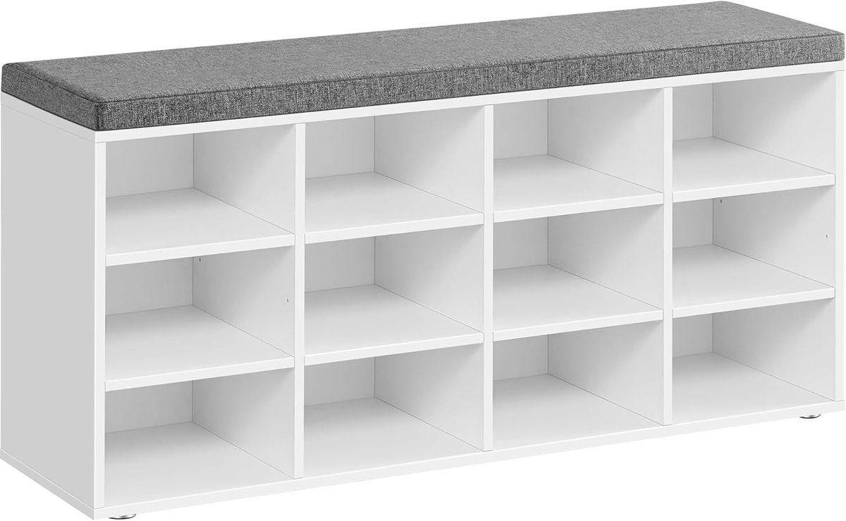 Hoppa! Opbergbank - Wit, Grijs - Spaanplaat, Schuim, Stoffen Bekleding Met Linnenlook - 3 x 104 x 48 cm (B x D x H)