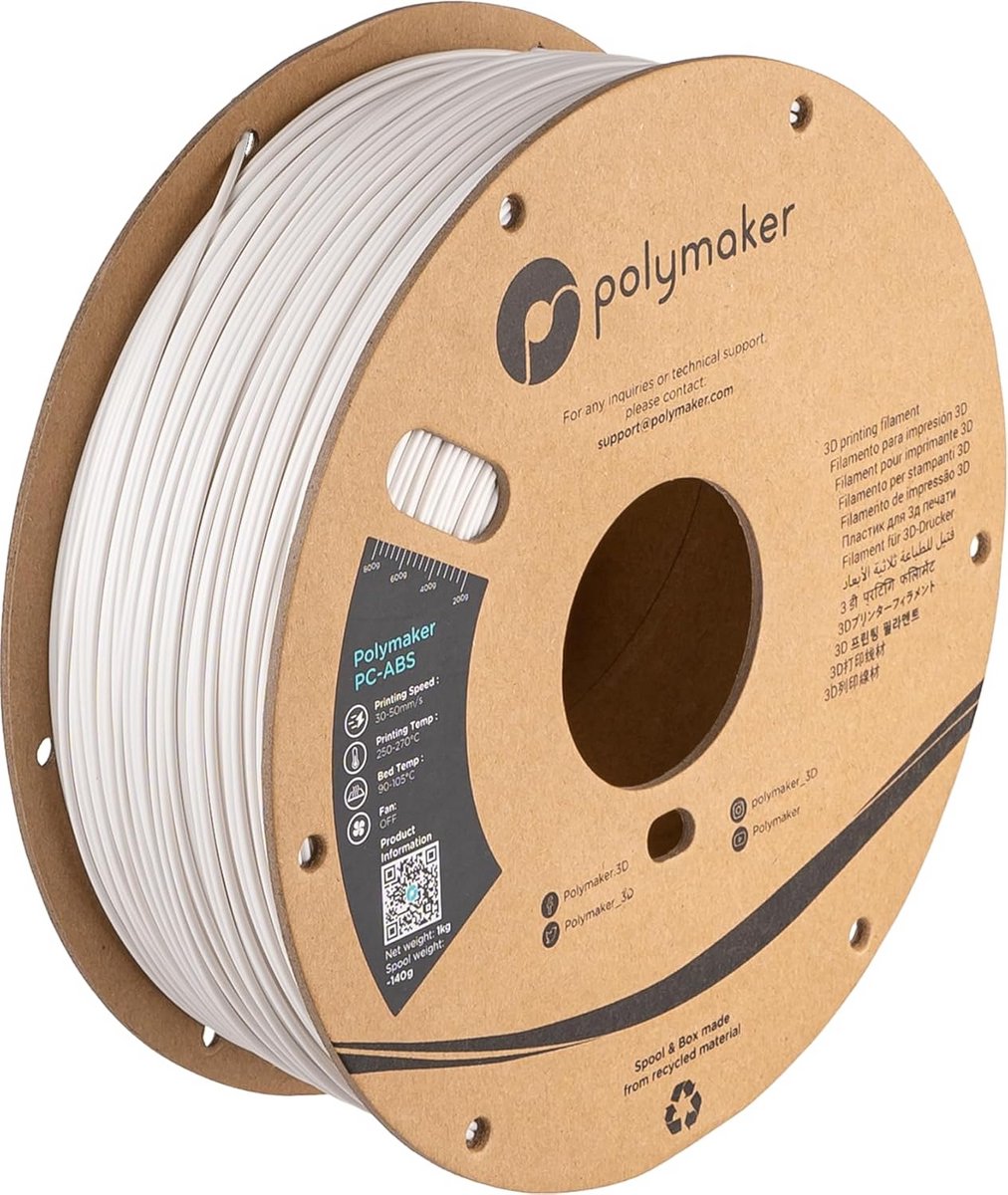 PC-ABS 3D Printer Filament Wit 1.75mm 1kg voor Hoge Sterkte Onderdelen
