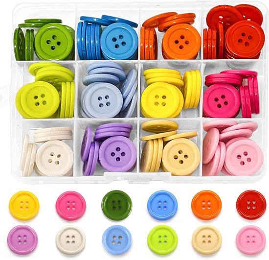 160 Stuks Knopen Zwart Wit 10/12/15/20/25mm, Ronde Hars Zwarte Witte Knoopjes met 4 Gaten, Gemengde Zwarte und Witte Knoppen voor Kleding Coat Pak Jas Shirt Naaien, met Compartiment Box
