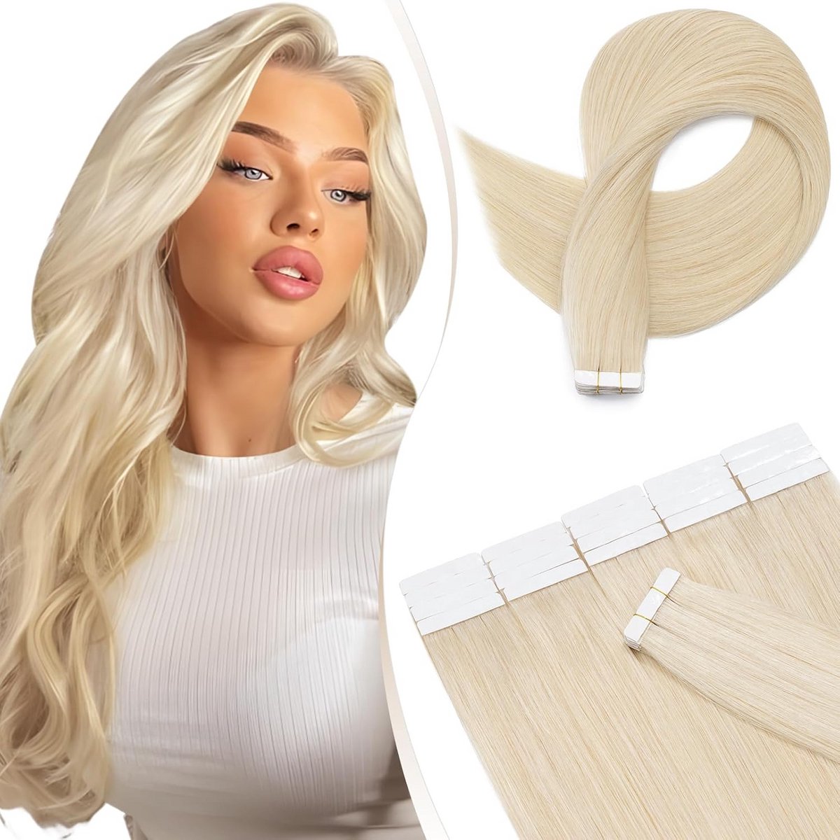 Echte Haarverlenging 55 cm Platina Blond Clip-in Extensions Set 20 Delen