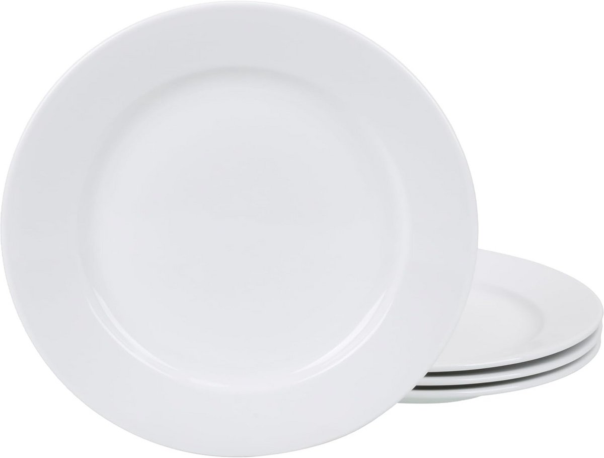 Elegante Witte Bistro Borden - Set van 4 Porselein Dinerborden