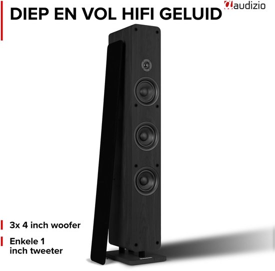 Audizio Arco passieve HiFi speakerset - Vloerstaande zuil luidsprekers - 320W - Zwart — afbeelding 3