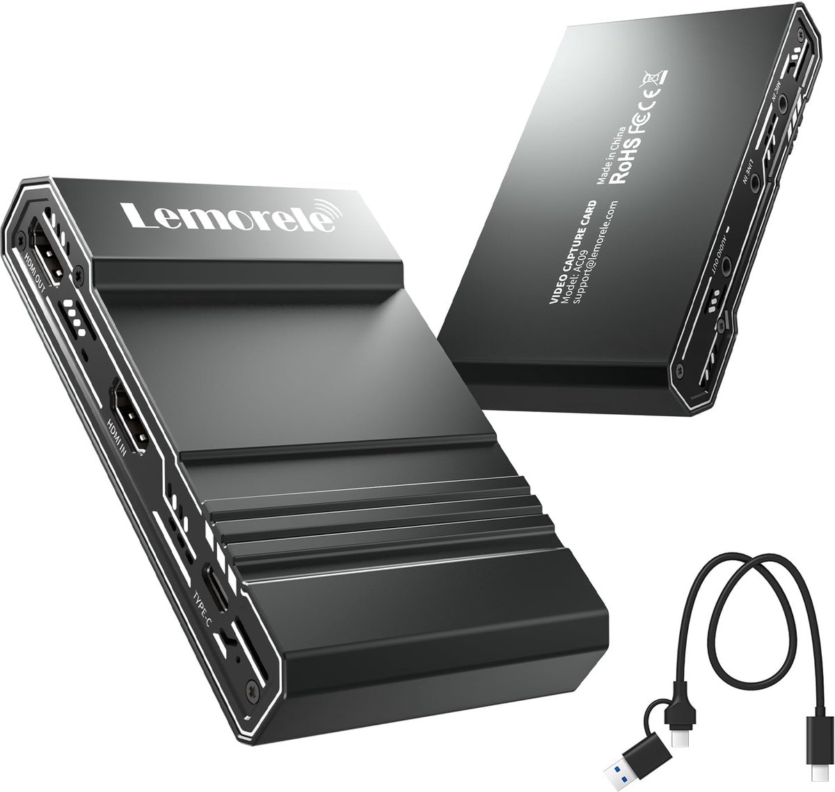 Lemorele AC09 4K HDMI Video Capture Card – USB 3.0 – 4K@60Hz Pass-Through – 1080P Capture – HDMI IN/OUT – MIC & LINE IN – Geschict voor PS5, Xbox, Switch, DSLR, PC & Mac
