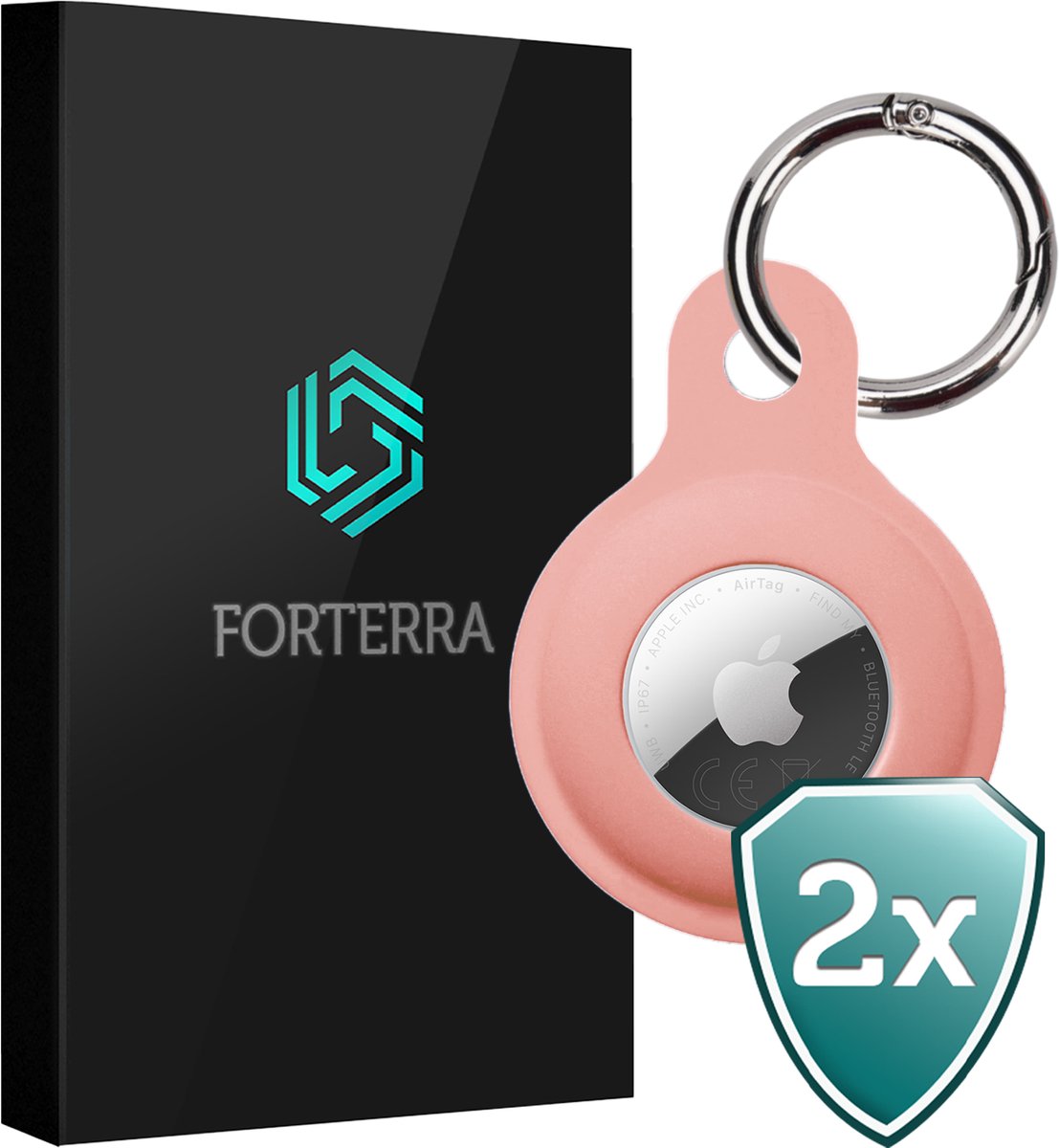 Forterra Sleutelhanger - Geschikt voor Apple AirTag 2e generatie - Houder - Siliconen Hoesje - Lichtroze - 2 PACK