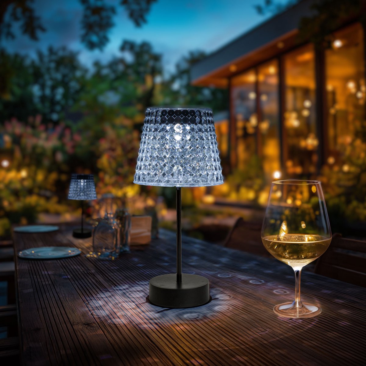 Solar Tafellamp Buiten op Zonne-Energie Ø12 x 26 cm – Transparant – Koel Wit LED – IP44 – Draadloos – Tuin, Terras & Balkon [13005A]