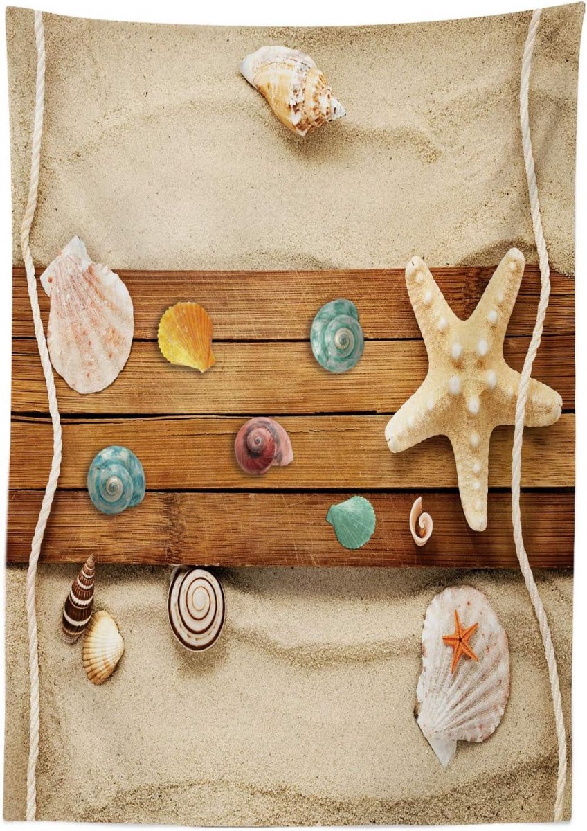 Rustieke Strand Tafelkleed met Schelpen voor Eetkamertafel 140 x 200 cm Multicolor