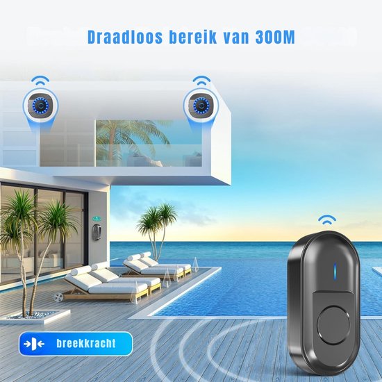 Zyrex® Draadloze Deurbel met 2 Ontvangers - Deurbelset Voor Buiten - Beldrukker - Zwart - ‎8cm x 8cm x 7cm — afbeelding 4