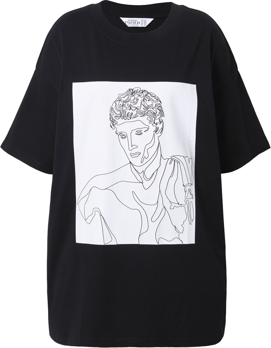 Studio Untold - Dames - T-shirt oversized shape model-scribbleprint - Zwart - Maat 50+
