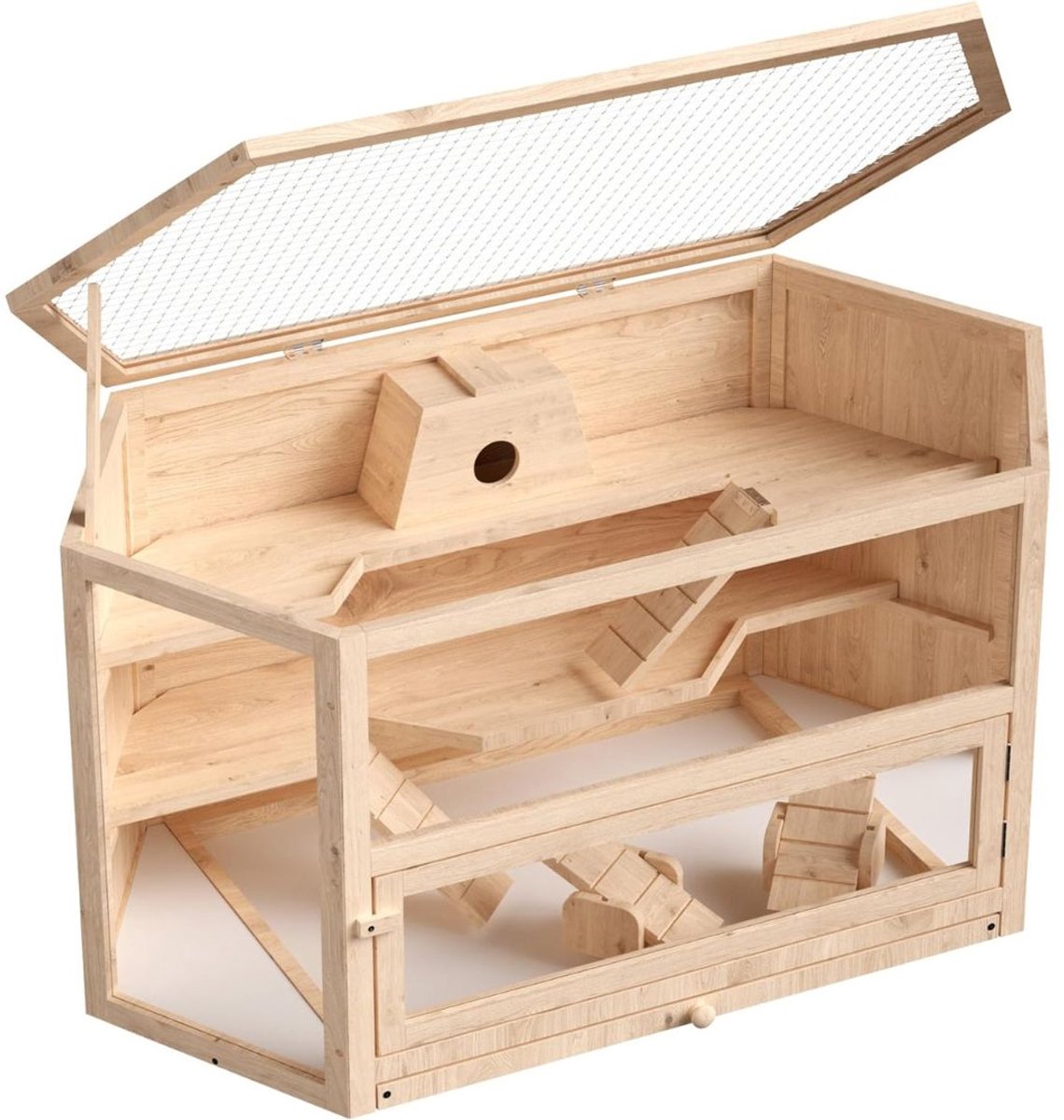 Zyrex® Hamsterkooi - Knaagdierkooi - Kooi - Inklapbare Deksel - Natuur - 115cm x 60cm x 58cm