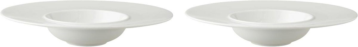 Set van 2 Witte Porseleinen Pastaborden 24 cm - Diepe Borden met Brede Rand