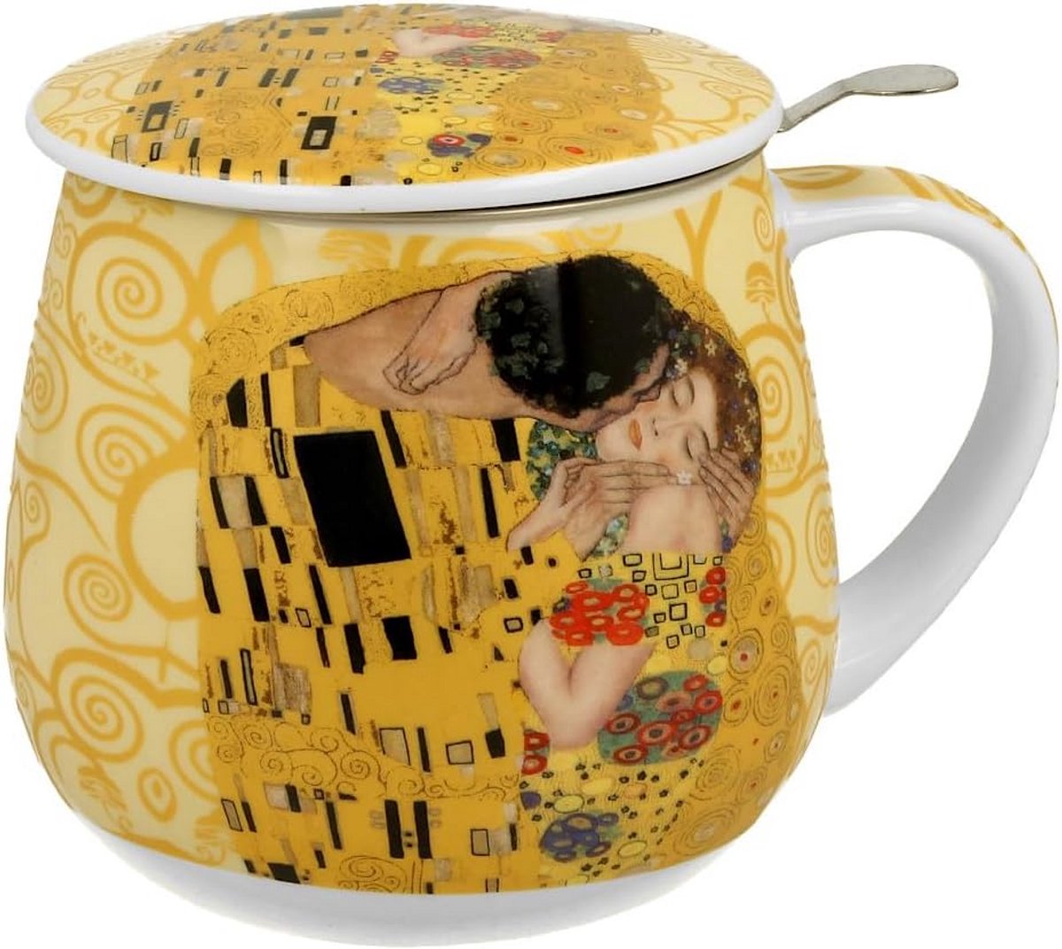 Grote Mok met Theezeef 430 ml geïnspireerd op De Kus van Gustav Klimt, New Bone China