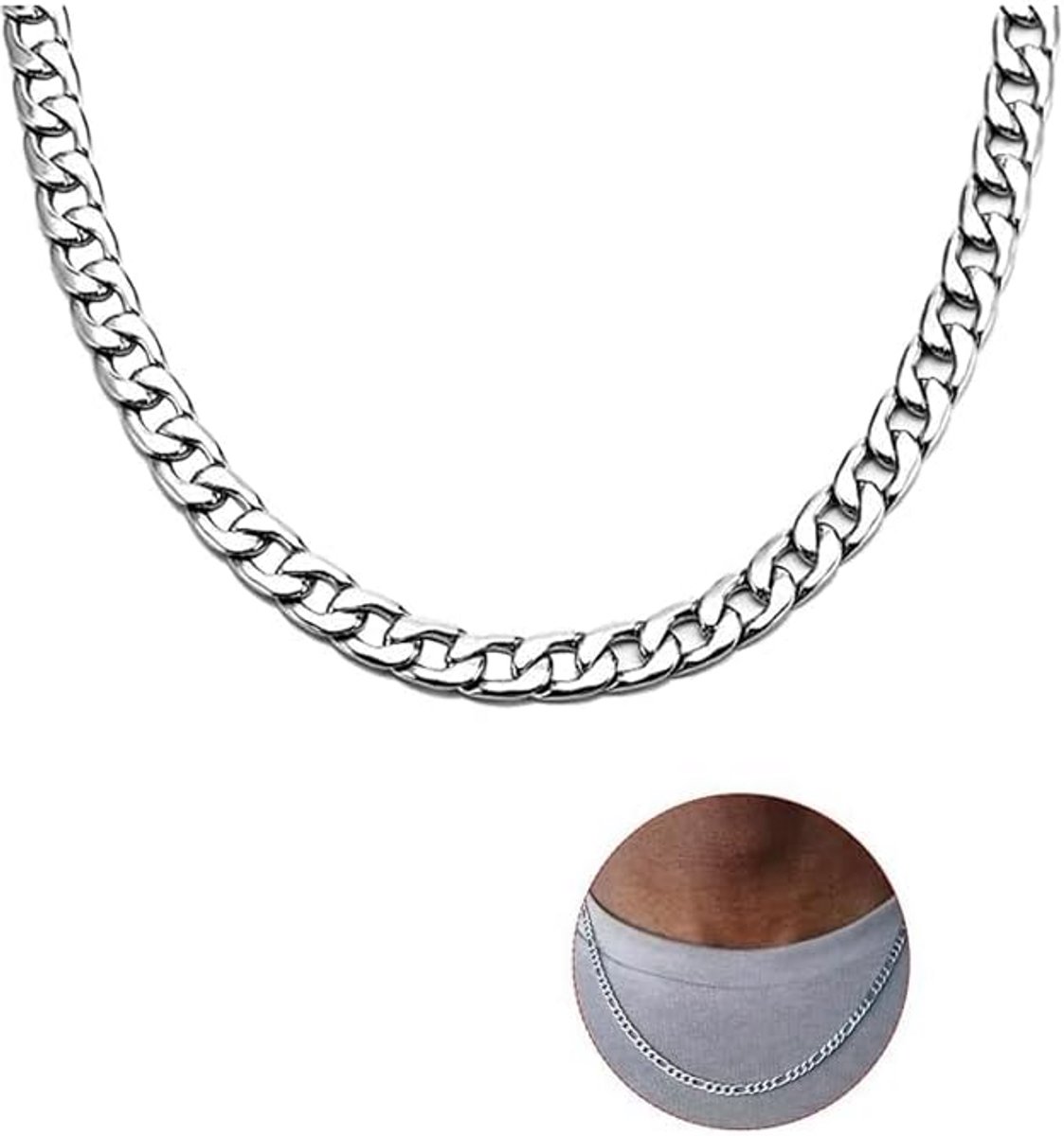 Roestvrijstalen Pantserketting voor Heren met Diamantslijping, 60 cm Lengte