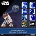 Houten R2-D2 modelbouwkit met 9 verwisselbare Star Wars-thema dia's.