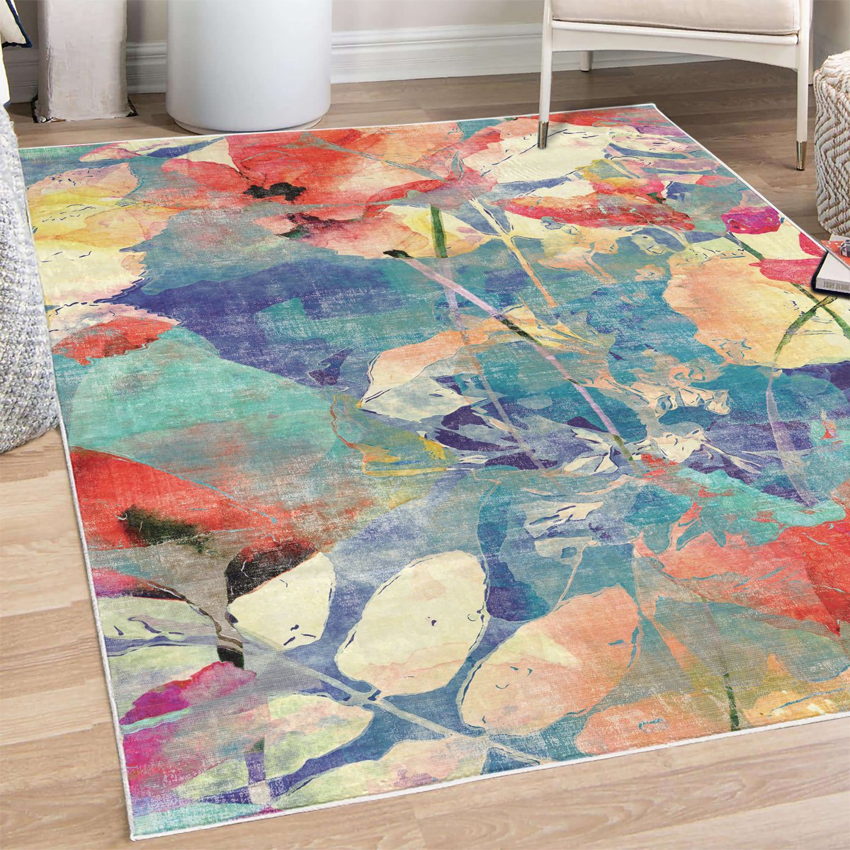 ABAKUHAUS Vloerkleed - Woonkamer Tapijt - modern – bloemenmotief – 122x170 cm – teal