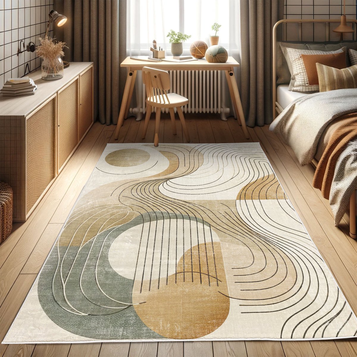ABAKUHAUS Vloerkleed - Woonkamer Tapijt - Modern boho – 76 x 152 cm – bruin beige grijs