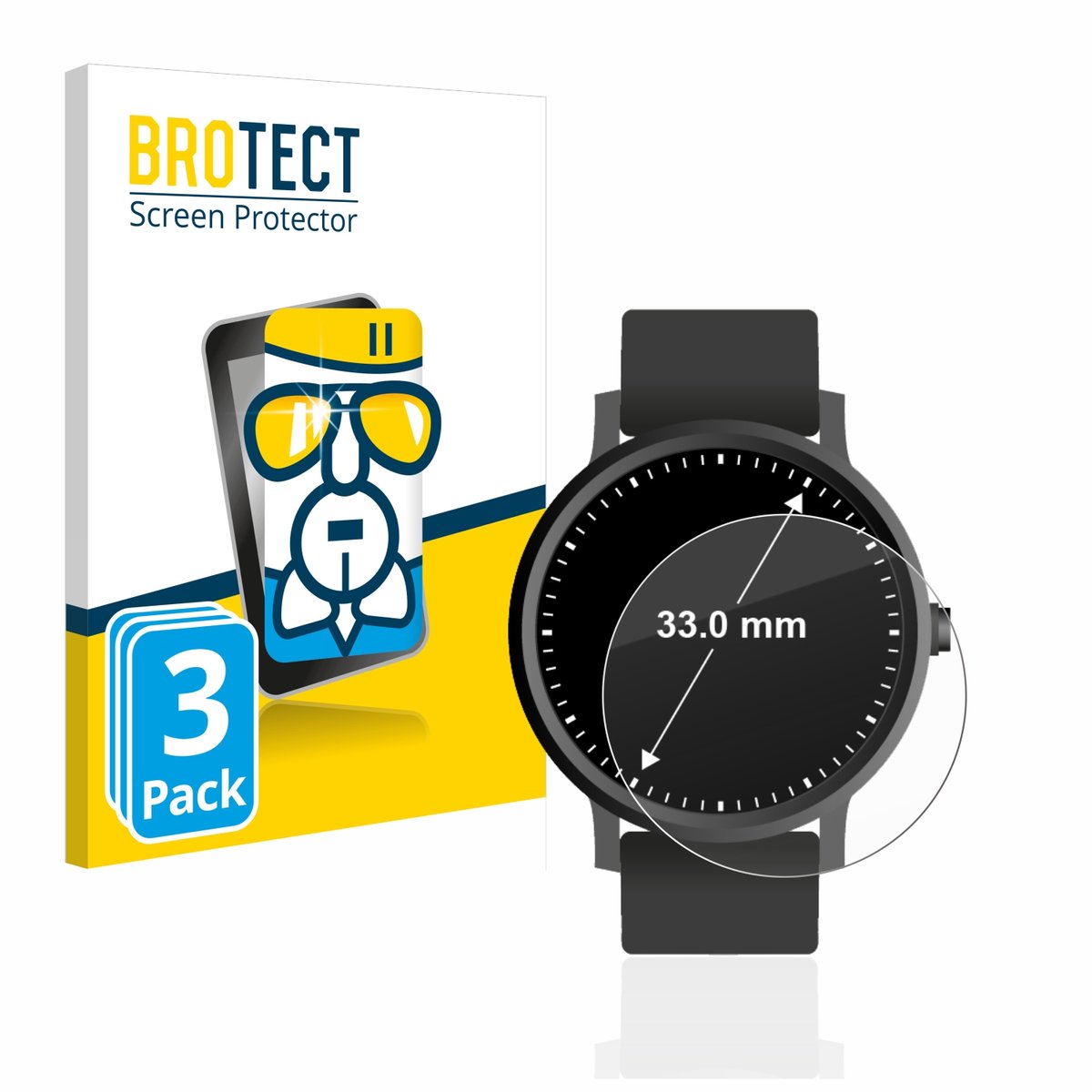 Screenprotector 3 Stuks voor Horloges (Rond, ø: 33 mm) Beschermglas transparant