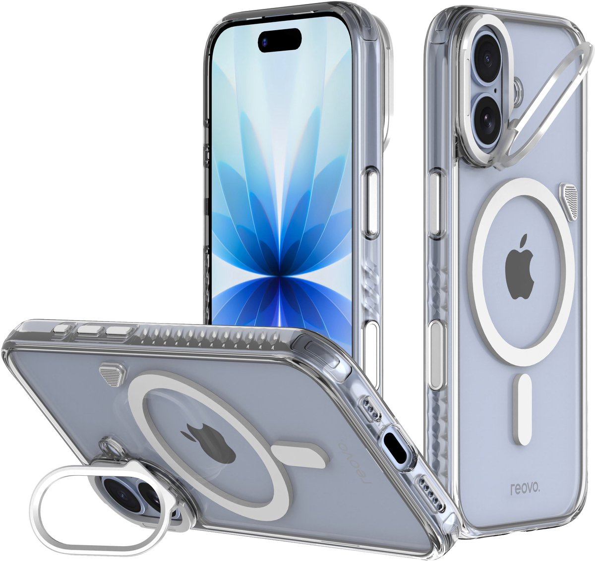 Reovo - Hoesje Geschikt voor Apple iPhone 17 - Camera standaard - Geschikt voor MagSafe - Transparant - anti-val technologie
