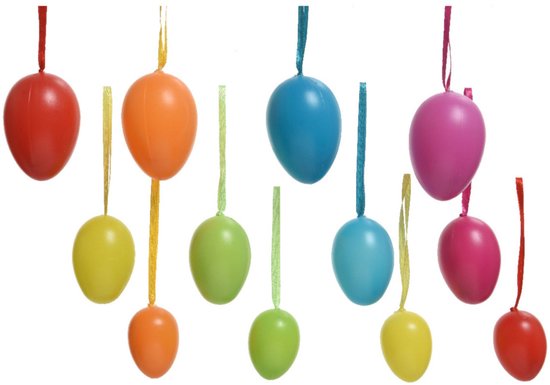 Decoris Paaseieren - 12x stuks - multicolor - kunststof - pasen - paasversiering - paasdecoratie