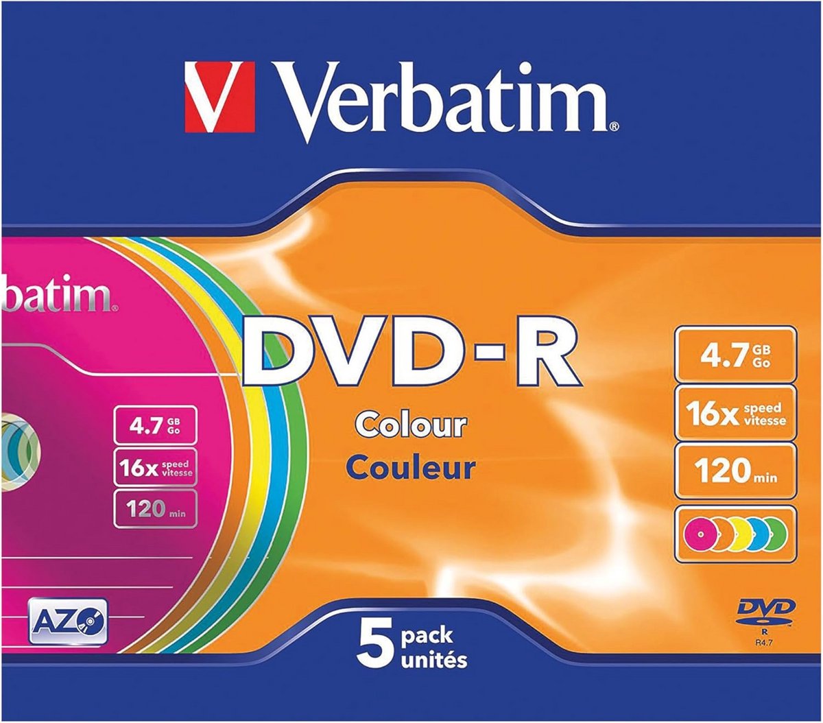 DVD-R AZO 4.7 GB Slim Case 5 Stuks voor Data en Video-opnames