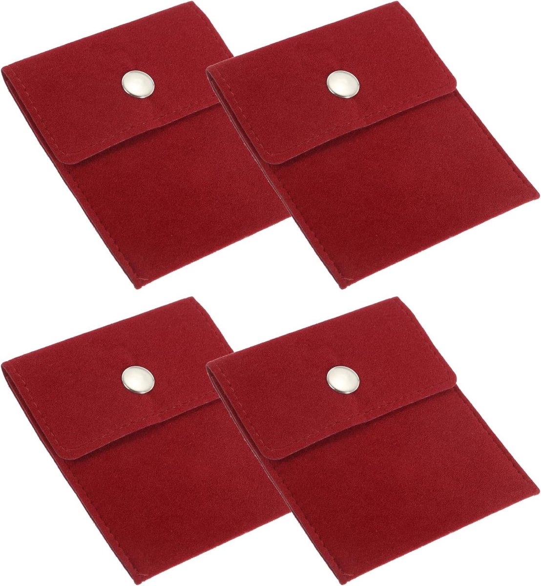 3.5 x 4 inch Jewelry Pouch - 4 Pcs Velvet Pouches - Snap Button Portable Storage Bag voor Sieraden - Earrings Bracelets Necklaces Rings Watch - Rood
