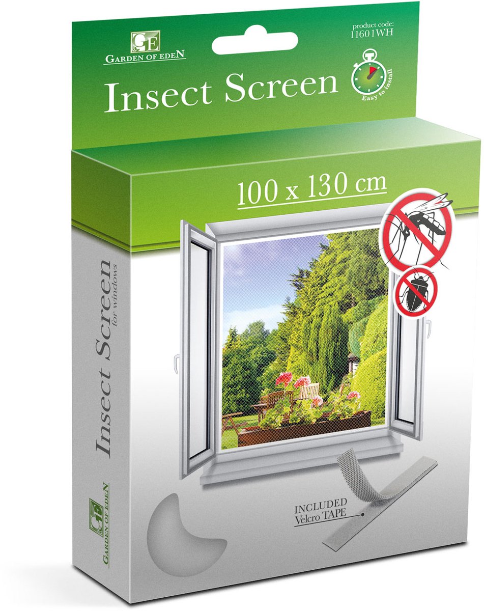 Insectengaas Raamhor – Met Klittenband – 100x130 Cm – Wit – Wasbaar En UV-Bestendig – Voor Ramen En Deuren [11601WH]
