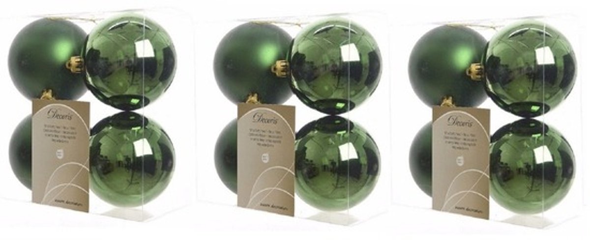 Decoris Kerstballen - 12x st - donkergroen - 10 cm - kunststof - kerstversiering