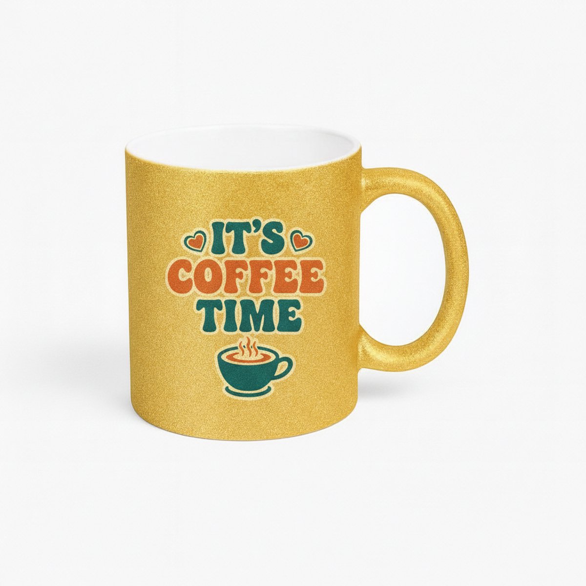 Gouden Glitter Koffiemok 'It's Coffee Time' - Uniek Cadeau