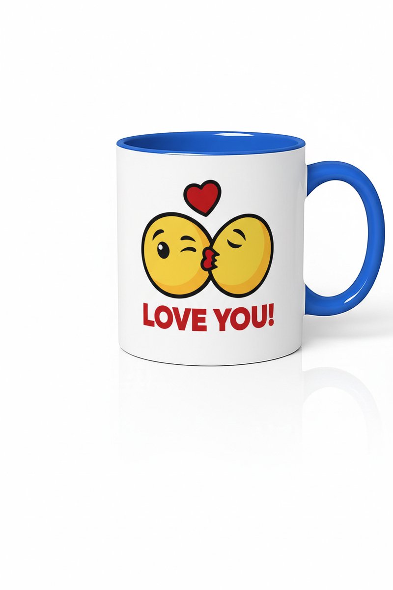 Liefde Kus Emoji Mok 'Love You' met Hart - Romantisch Valentijn Cadeau Beker