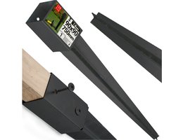 LUN FIX - Inslaggrondhuls 90x90mm hoogte 750mm wanddikte 1.8 - Staal zwart gepoedercoat - Voor hekwerk, pergola, carport - Paalhuls zonder beton