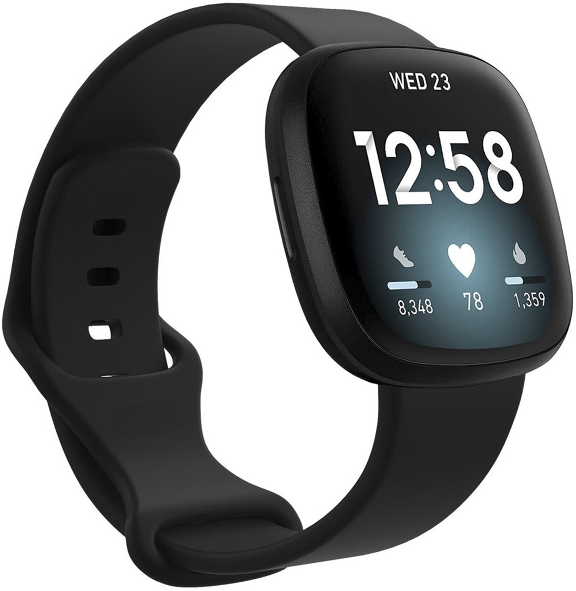 Siliconen bandje - Geschikt voor Fitbit Sense/ Versa 3/ Versa 4/ Sense 2 - Zwart